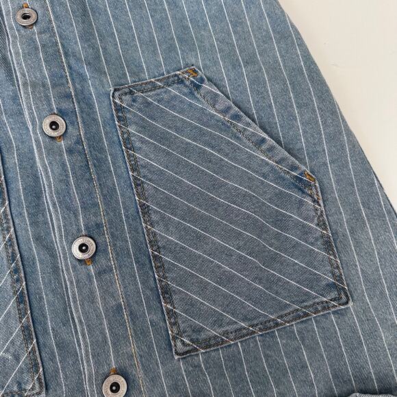 Zara Blue Stripe Denim Pinafore Dress - Size 10 - Picture 2 of 6